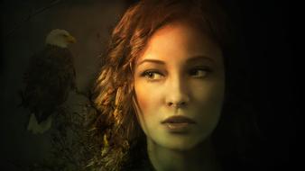 portrait of a girl and a bald eagle