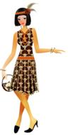 Vintage flapper woman, in the colorful clothing, and with the accessories, clipart