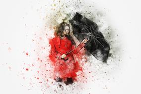 art abstract of girl with autumn umbrella