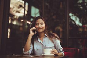 portrait of calling woman in cafe