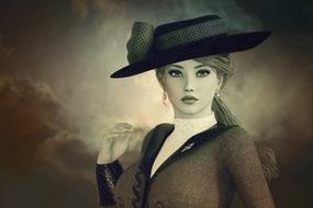 beautiful woman in vintage clothing, portrait, digital art