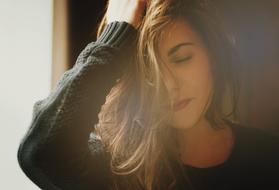 sleepy Beautiful Girl at window, portrait