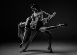 black and white photo of a ballet couple