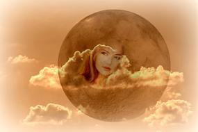 portrait of a girl on the background of the moon and clouds