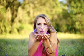 girl Beautiful Blowing petals