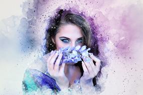 watercolor portrait of a girl with a lilac