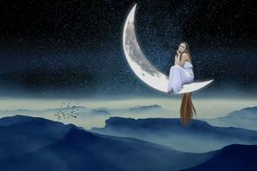 woman on the moon as a fantasy illustration