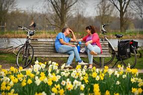 Man Woman park flowers
