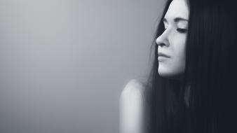 Black and white portrait of the model girl