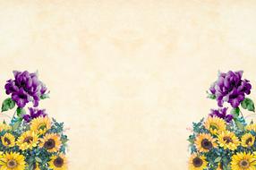 purple flowers and sunflowers are painted on a pink blank