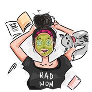 drawn girl with a cosmetic mask on her face and a cat