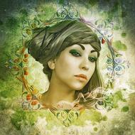 Fantasy colorful portrait of the woman clipart