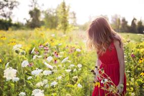 Woung woman on the landscape with the flowers