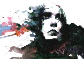 Beautiful and colorful, watercolor drawing of the man portrait, at white background