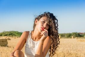 Portrait of Model Woman on field