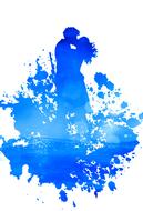 blue blot and silhouette of a couple