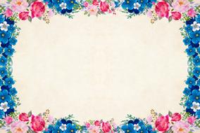 clipart of vintage floral border of pink roses and blue flowers