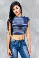 asian model in jeans and striped t-shirt