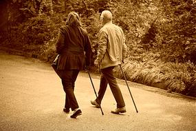 senior Man and Woman walking with sticks