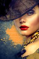 digital portrait of a girl with makeup and a woman's hat