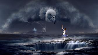 clipart of Fantasy Vulture on sky and Sea