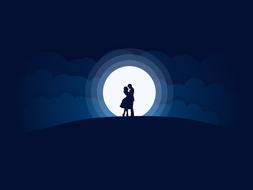 couple in love against the white moon