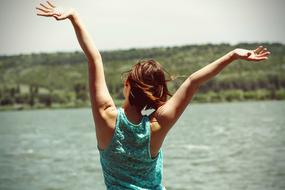 Happiness, Back Side of young Woman in countryside