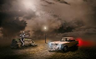car and mystical evening