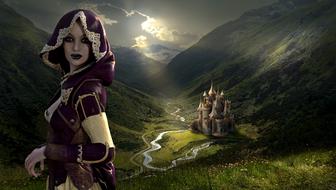 Fantasy Landscape of Mystical girls on mountains
