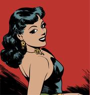 smiling brunette girl, vintage comic character