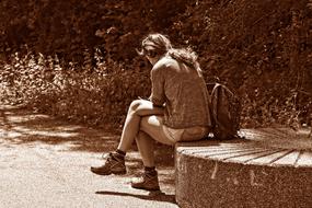 monochrome picture of Person in a park