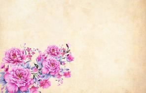 Beautiful drawing of the colorful, blooming flowers, on the beautiful, vintage paper, clipart