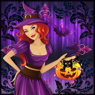 illustration of halloween witch and black cat