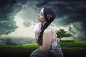 fantasy portrait of a praying woman