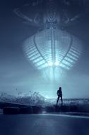 Silhouette of a person on blue Ufo