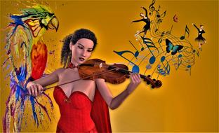 woman with violin as abstract painting