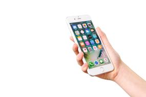 white iphone in hand on white background