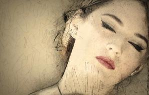 digital portrait of a dreamy girl with makeup