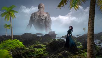 Landscape of girl and Fantasy Stones Palm