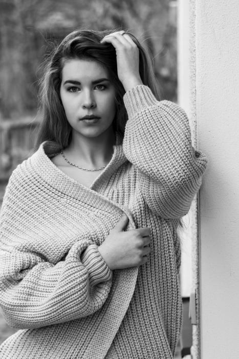 woman in cozy cardigan
