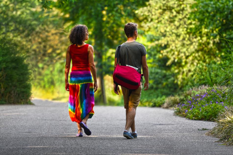 walking couple in the park