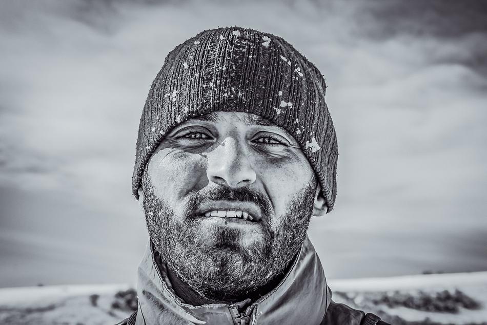 tourist in the canyon in winter in black and white background