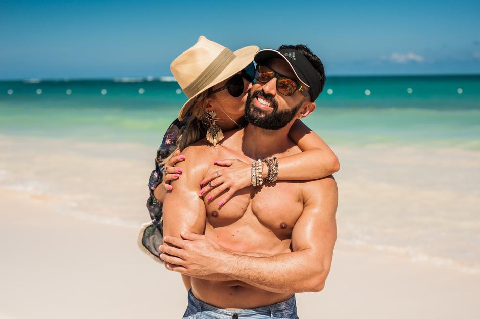 couple in love on the beach in summer