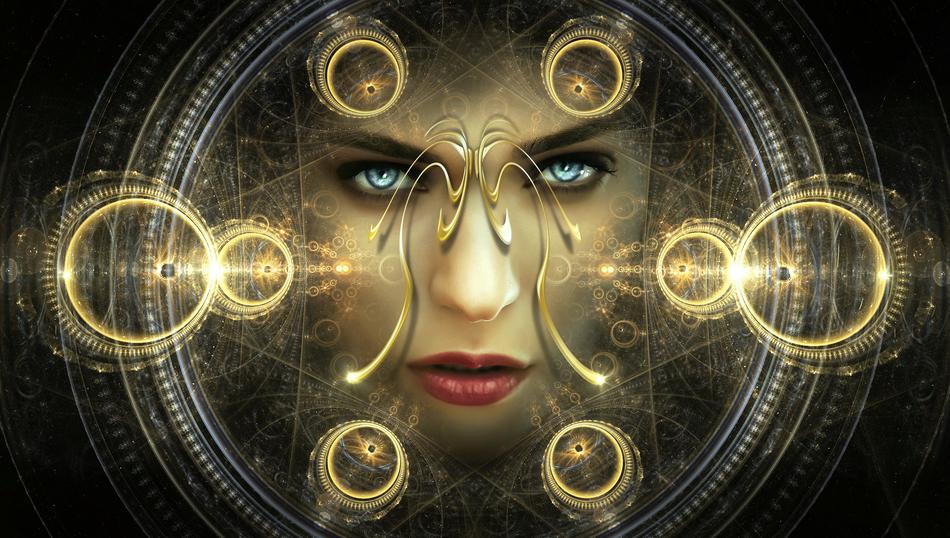 Fantasy Portrait of woman with golden Lights
