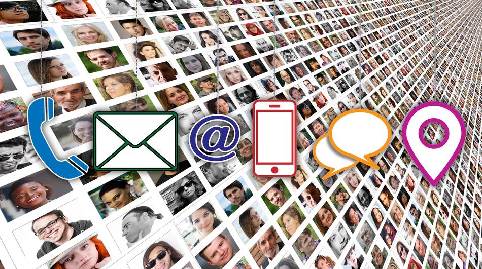 web icons over lot of human faces