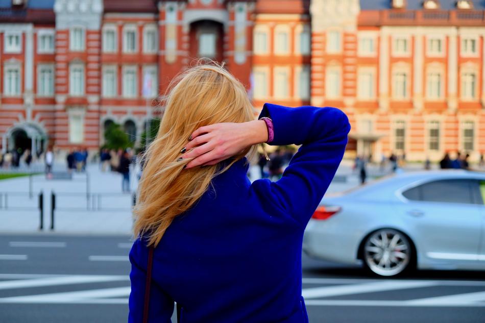 woman on the city station