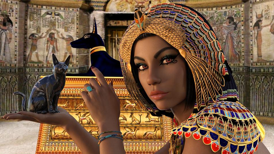 figurine in the shape of a cat on the arm of Cleopatra in Egypt
