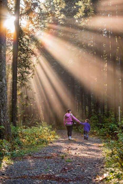 hiking boy with mother in Canada