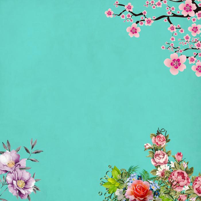 turquoise background with vintage roses