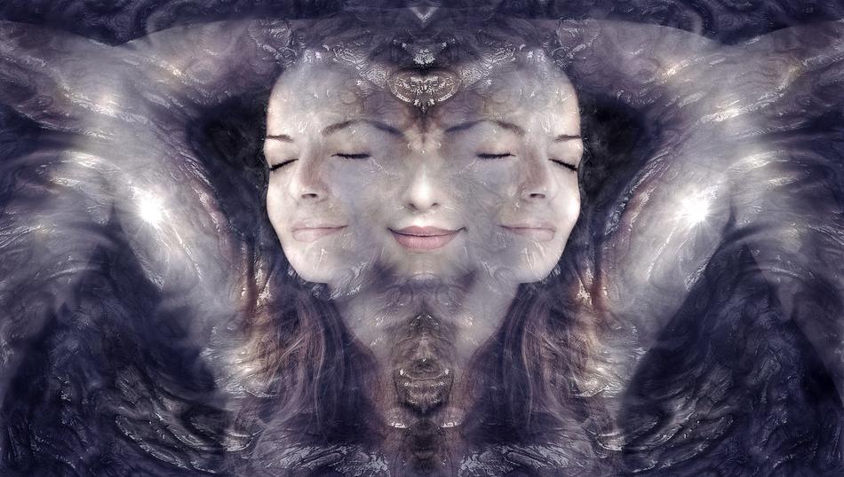 portrait of a girl with a mirror image of the face